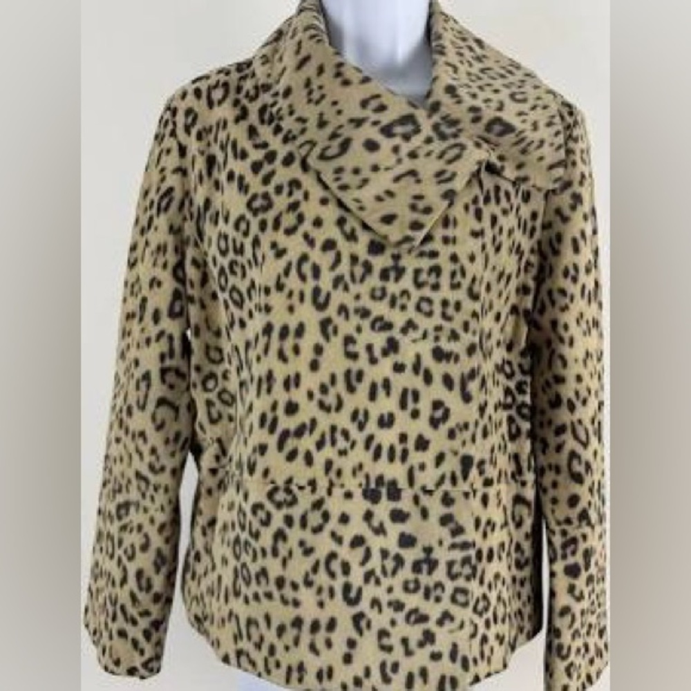 Chico’s Sueded Leather Cropped Animal Print Jacket SZ L Edgy Western Modern Chic